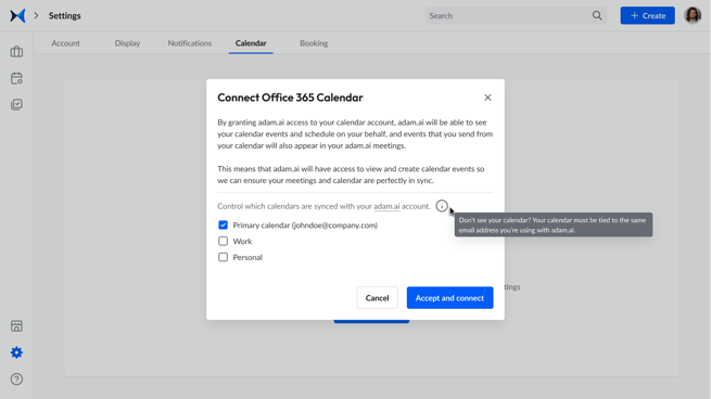 Calendar - Choose & Connect Calendar Modal