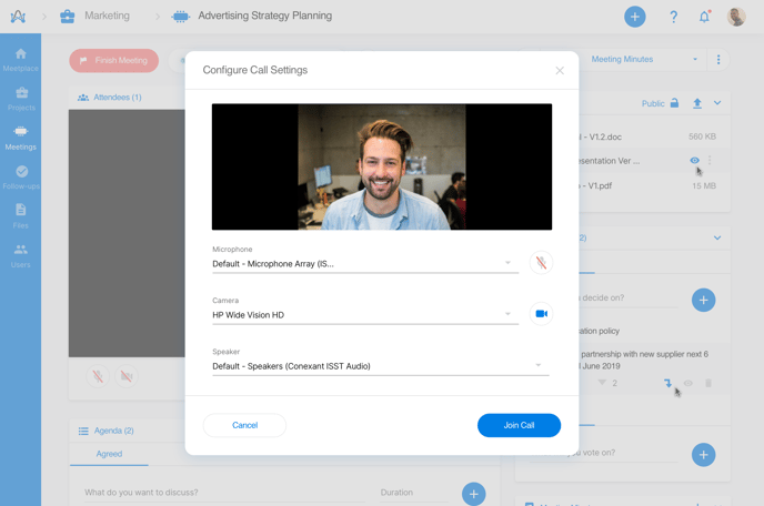 Help article adam.ai video conference - call settings-1