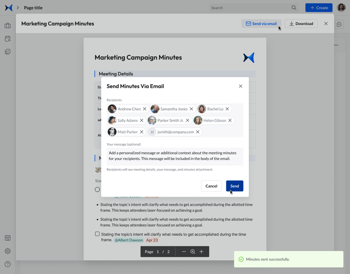 Meeting Room - Meeting Minutes - Meeting Minutes Modal - Send Minutes via Email - Send Minutes Modal - Send Minutes (1)